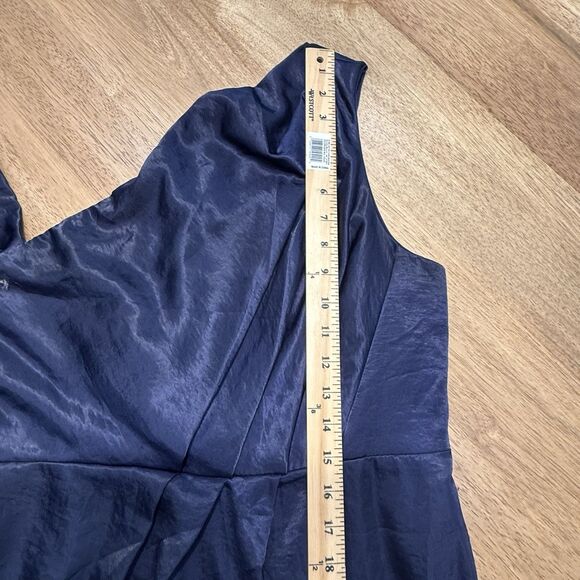 Navy Draped Dress One-Shoulder Satin Sz 10 Slit Evening Cocktail Blue Long ASOS - Picture 14 of 16